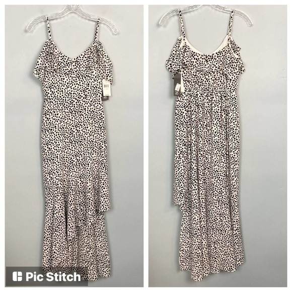 Bcx Ruffle Maxi Dress White Black Dots Off Shoulder Asymmetrical Juniors Size XS - Picture 12 of 12